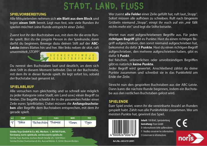 Nährwerte und Zutaten Noris Stadt, Land, Fluss - Spielblock (Deutsch, 1 - 8 Spieler)