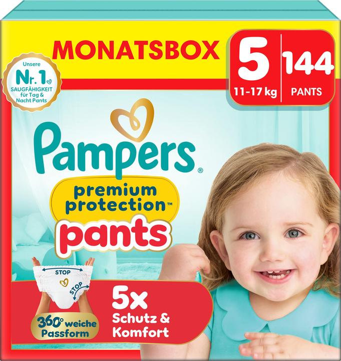 Pampers Premium Protection Pants (Gr. 5, Monatsbox, 144 Stk.)