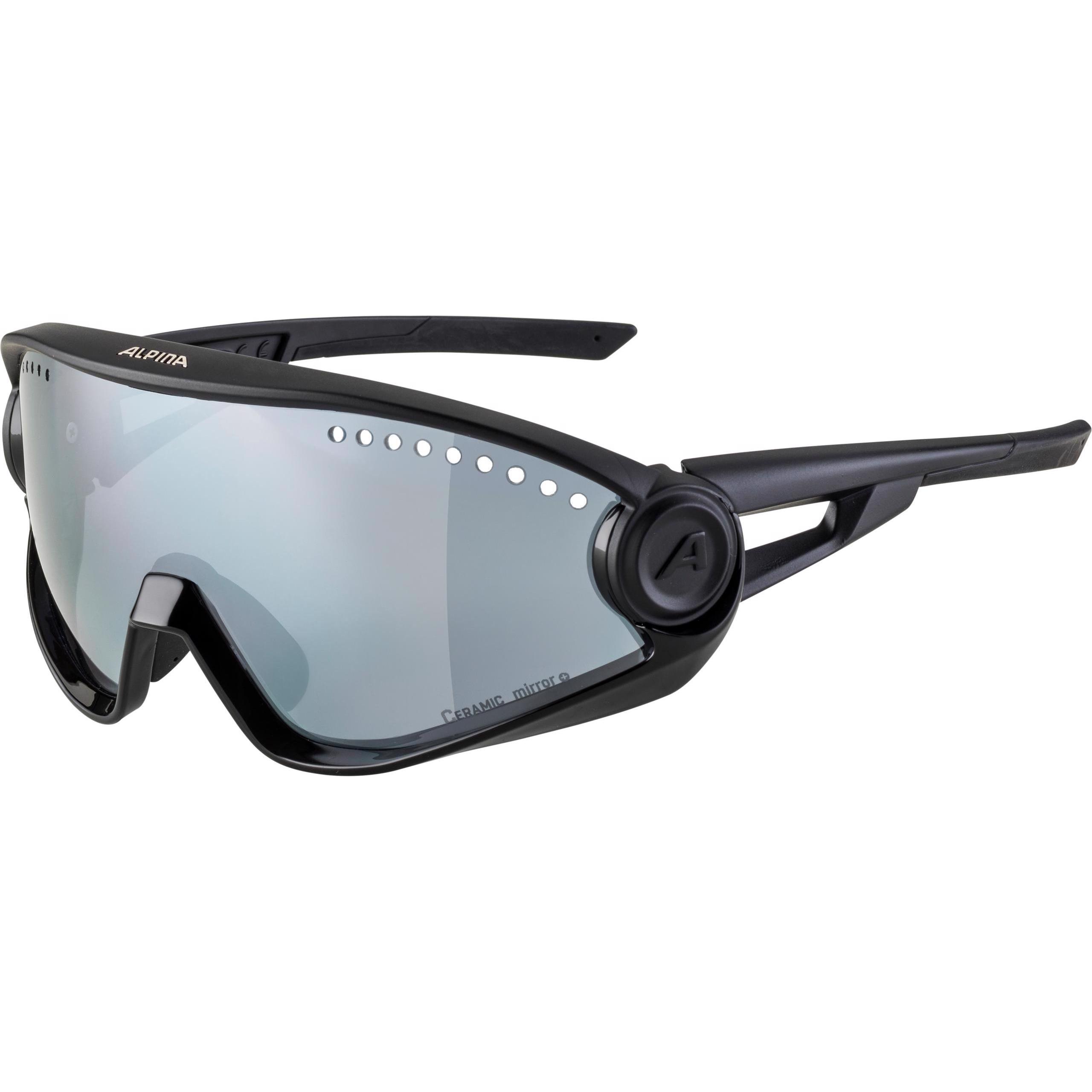 ALPINA SPORTS, Unisex, Sportbrille, 5W1NG (Schwarz, Black Mirror), Schwarz