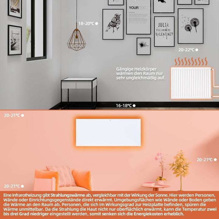 Actual product image SHE SHX SHXA700-WiFi Infrared heater with WiFi 700 Watt, white (700 W)