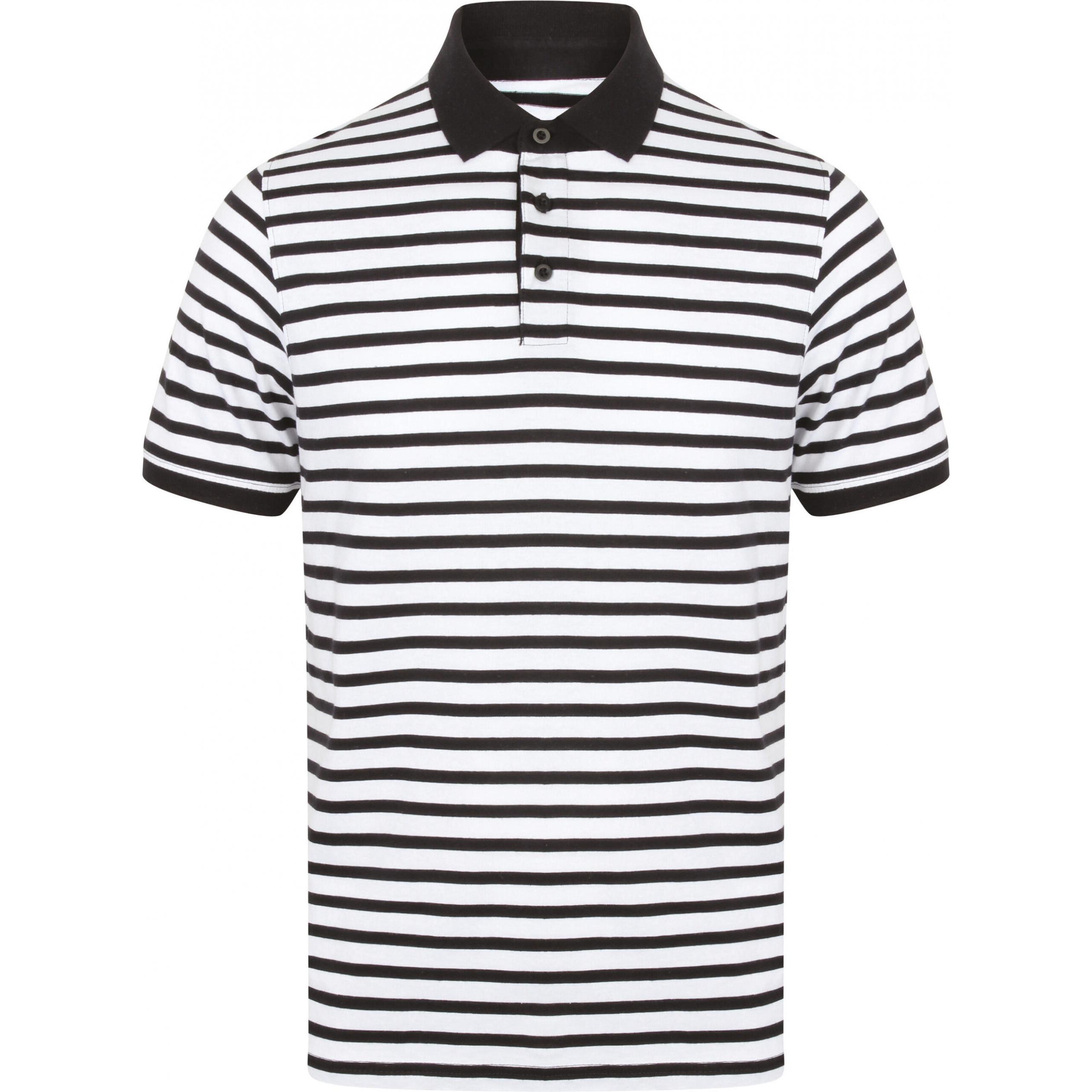Front Row, Herren, Shirt, Gestreiftes Jersey-Poloshirt, Blau, Weiss, (XL)