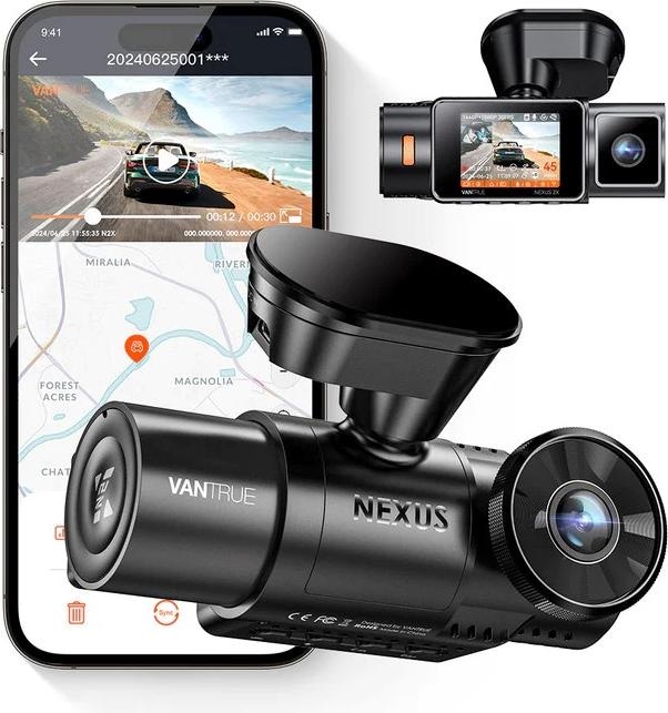 Vantrue Enregistreur vidéo N2X LTE (Récepteur GPS, Écran intégré, WiFi, Microphone intégré, Vision nocturne, Accéléromètre, 2.7K)