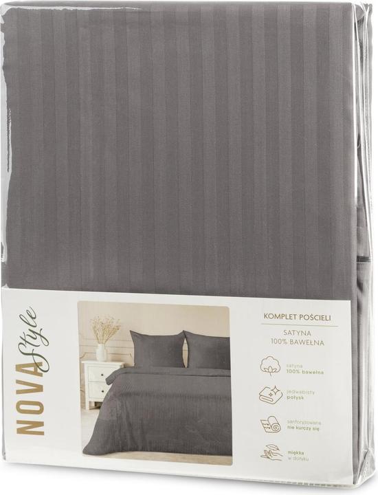 Produktbild Eurofirany Bettwäsche 160x200 cm, Baumwollsatin, stahlfarben, mit feinen Streifen VERA (Bettwäsche Set, 160 x 200 cm)