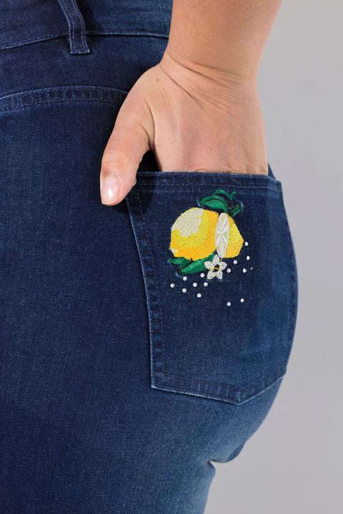 Produktbild Miamoda 3/4-Caprijeans Carrie, Zitronen-Stickerei, Glitzersteinchen (56)