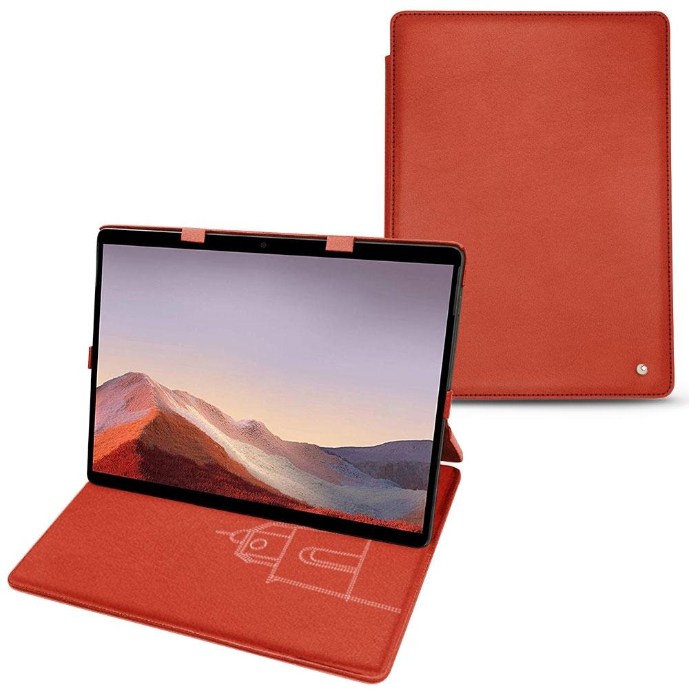 Noreve Lederschutzhülle vertikal (Microsoft Surface Pro X), Tablet Hülle, Orange