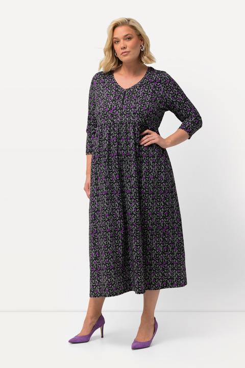 Produktbild Ulla Popken Jerseykleid, Blüten, A-Linie, V-Ausschnitt, 3/4-Arm (68)