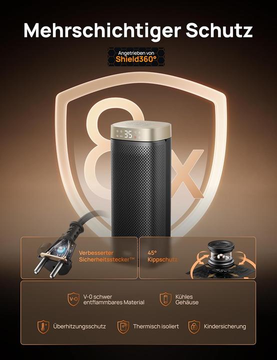 Actual product image Dreo Solaris Slim H2 Heizlüfter mit Thermostat (2000 W)