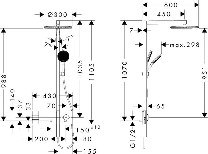 Actual product image hansgrohe Raindance Alive S Thermostatic Shower System with Rain and PowderRain Jets