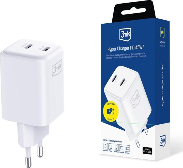 Produktbild 3MK Ładowarka sieciowa Hyper Charger PD 45W GaN QC4+ PPS 2C Super-Fast Charge 2.0 biały (45 W)