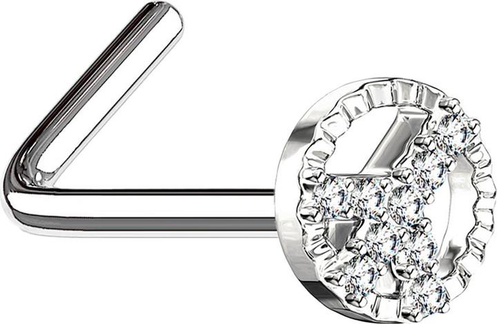 Produktbild Star Piercing Nasenstecker gewinkelt silber Peace mit Kristallen (Messing, Chirurgenstahl 316L)