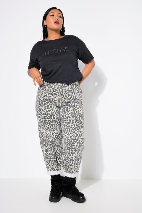 Immagine prodotto Studio Untold Jeans a vita alta con taglio a palloncino, cinque tasche e stampa leopardata (58)