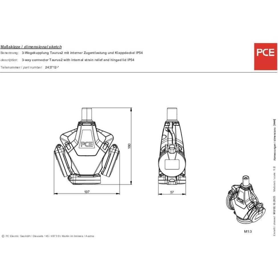 Thumbnail - PCE, Netzstecker + Netzkupplung, PC Electric 243712-src 3fach-Kupplung Gummi 250 V Rot IP54