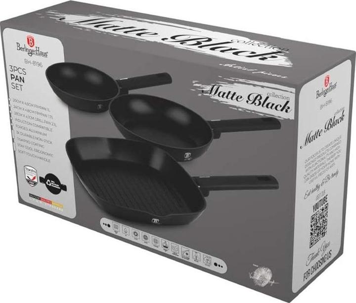 Produktbild BerlingerHaus Haus 3-teiliges Bratpfannen-Set Ø 20/24/28cm Matte Black Collection (Bratpfanne, Grillpfanne, Aluminium, 20 x 4.50 cm)