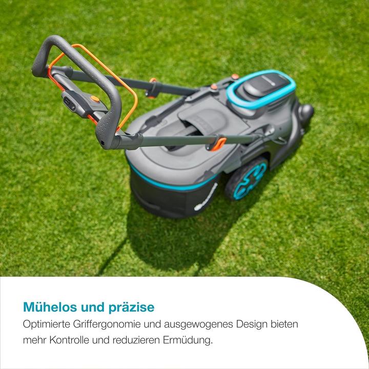 Actual product image Gardena Akku-Rasenmäher PowerMax Duo 46/36V P4A, Ready-To-Use-Set 2, 36Volt (2x18V) (schwarz/grau, 2x Li-Ion (Rechargeable battery operated)