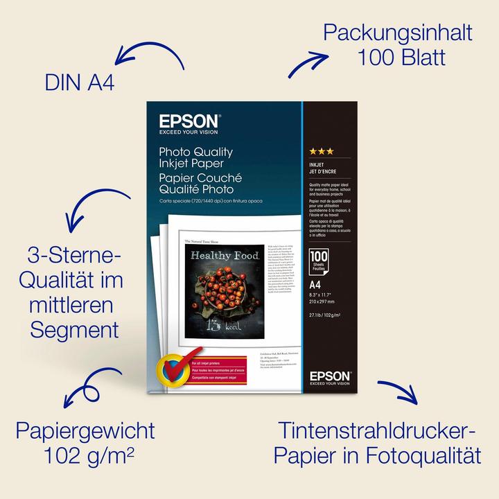 Image du produit Epson Jet d'encre de qualité photo (102 g/m², A4, 100 pcs)