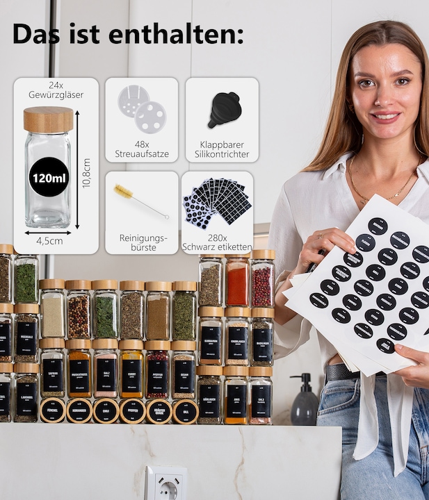 Immagine prodotto Deco haus Set di 24 barattoli per spezie (0.12 l)