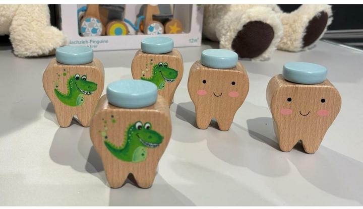 Actual product image Spielba Dino milk tooth tin Hand-painted in Switzerland