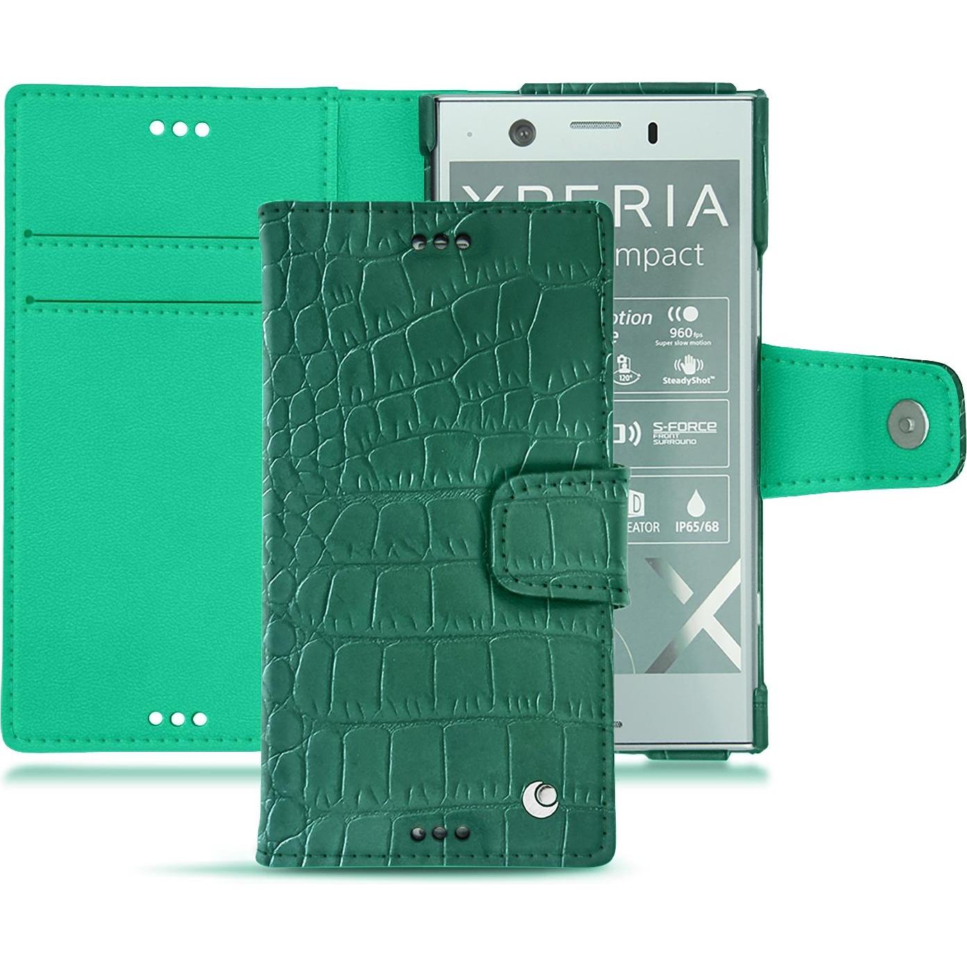 Noreve Lederschutzhülle Wallet (Sony Xperia XZ1 Compact), Smartphone Hülle, Grün