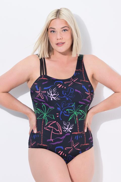 Actual product image Ulla Popken Beach Day Print Split Strap Swimsuit (52)