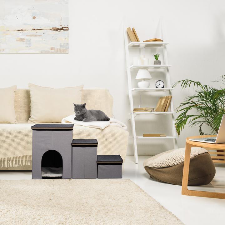 Produktbild Relaxdays - Hundetreppe 3 Stufen mit Höhle, Anthrazit / Grau / Weiss, H x B x T: ca. 41,5 x 72 x 33 c (Hund, Faltbar)