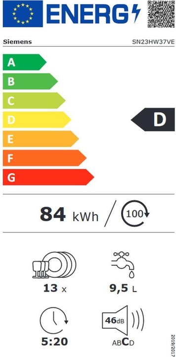 Label énergétique Siemens SN23HW37VE