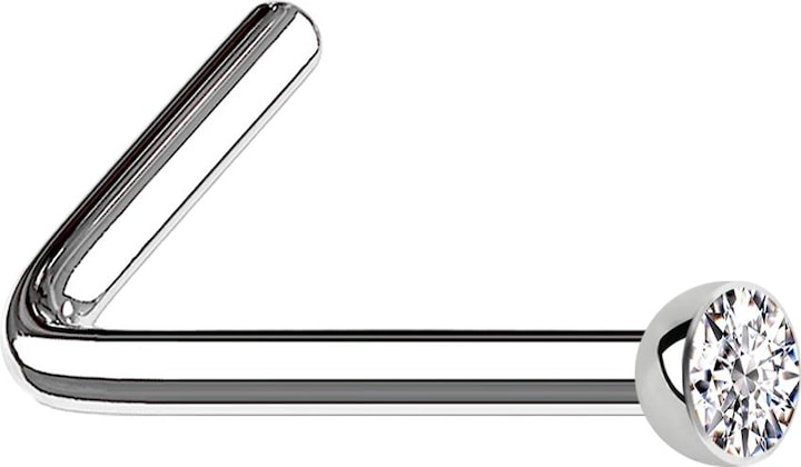 Star Piercing Nasenstecker gewinkelt silber mit Kristall silber (Chirurgenstahl 316L, ohne Messing)