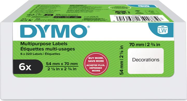 Produktbild Dymo Etiketten Mehrzweck weiss perm. 6 Rollen à 320 Etiketten,perm.haft. (54 mm)