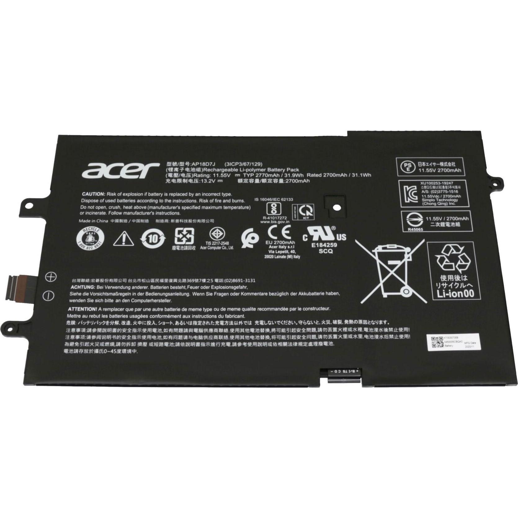 Acer AP18D7J (3 Zellen, 2770 mAh), Notebook Akku