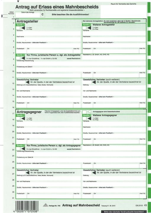 Image du produit Rnk 25 RNK-Verlag Avis de mise en demeure pour traitement automatique Formulaires 705 (2 x)