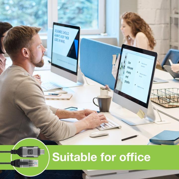 Produktbild Techly Kabel sieciowy USB-C na Gigabit Ethernet RJ45 1m (F/UTP, CAT6, 1 m)