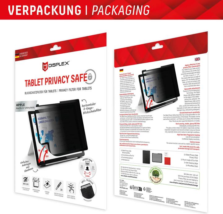 Produktbild Displex Tablet Privacy Safe, Tablet Blickschutzfolie (1 Stk., Apple iPad Pro 11 2024)