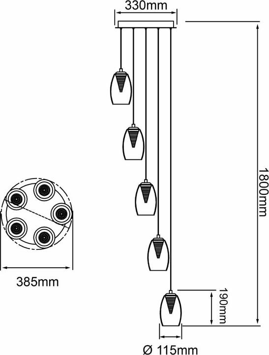 Actual product image Brilliant Metropolis LED 5W PE 5-RO easydim Pendelleuchte, 5-flammig (2300 lm)