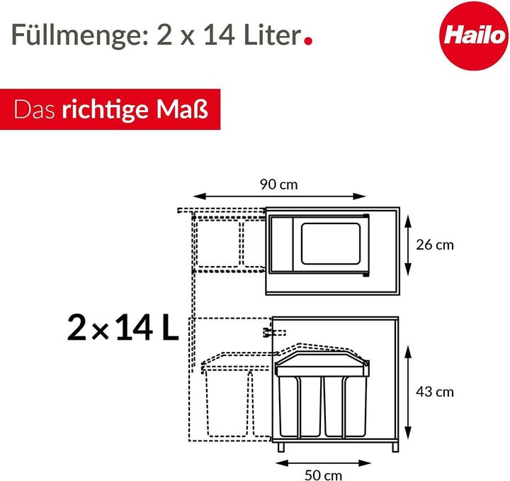 Produktbild Hailo Multi-Box duo L, Einbau-Mülleimer, 2x14 ltr (30 l)