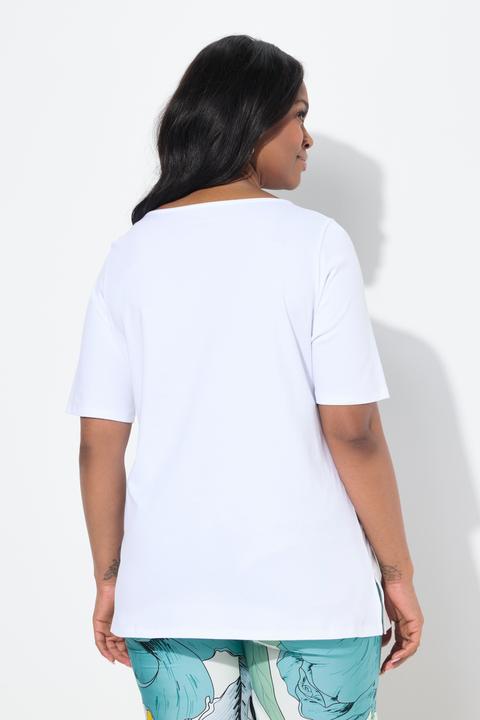 Immagine prodotto Ulla Popken T-shirt dal taglio svasato con applicazioni, scollo a girocollo e mezze maniche (46, 48)