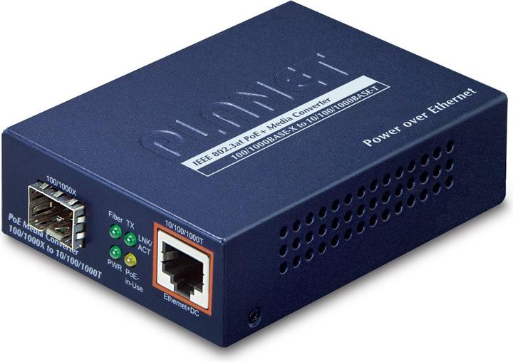Planet 802.3at PoE Media Converter SFP 10/100/1000Base-T a SFP Slot aperto incluso PSU senza modulo SFP