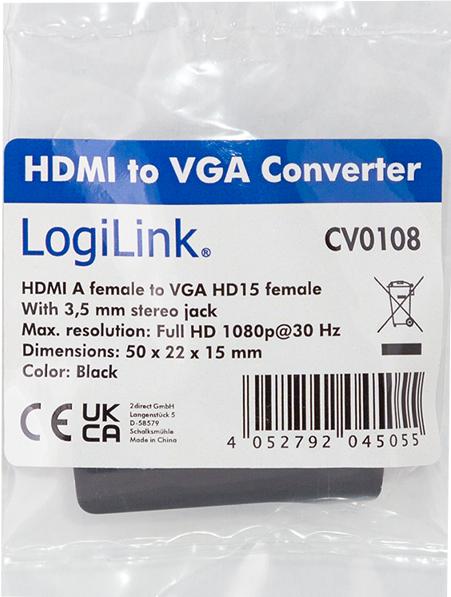 Produktbild LogiLink HDMI - VGA (Klinkenbuchse, 5 cm)