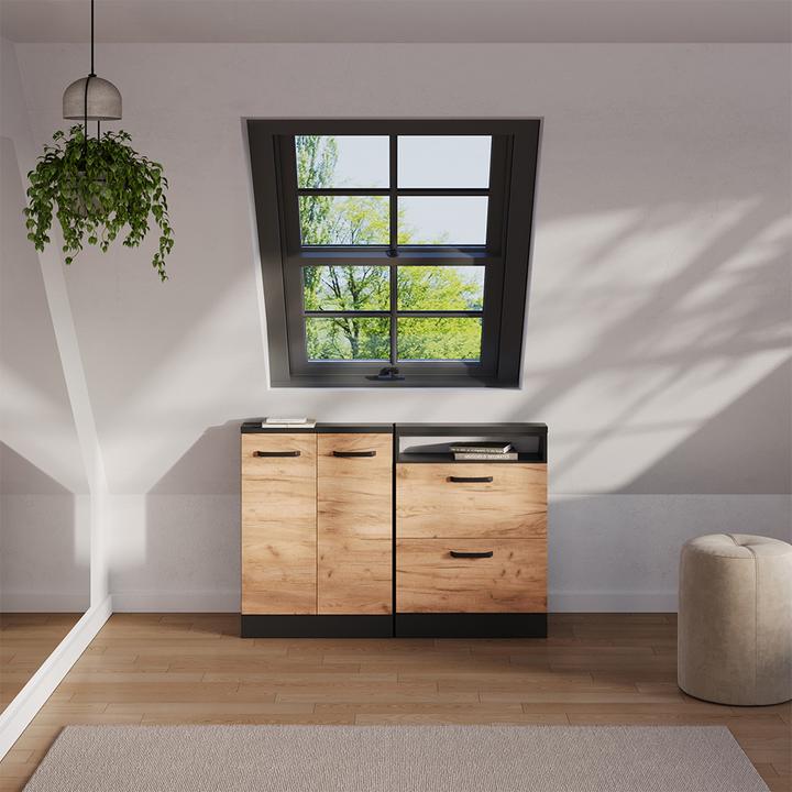 Produktbild Vichy Dachschrägenschrank Rion, Anthrazit/Goldkraft Eiche, mit 2 Schubladen (46 x 60 x 81.60 cm)
