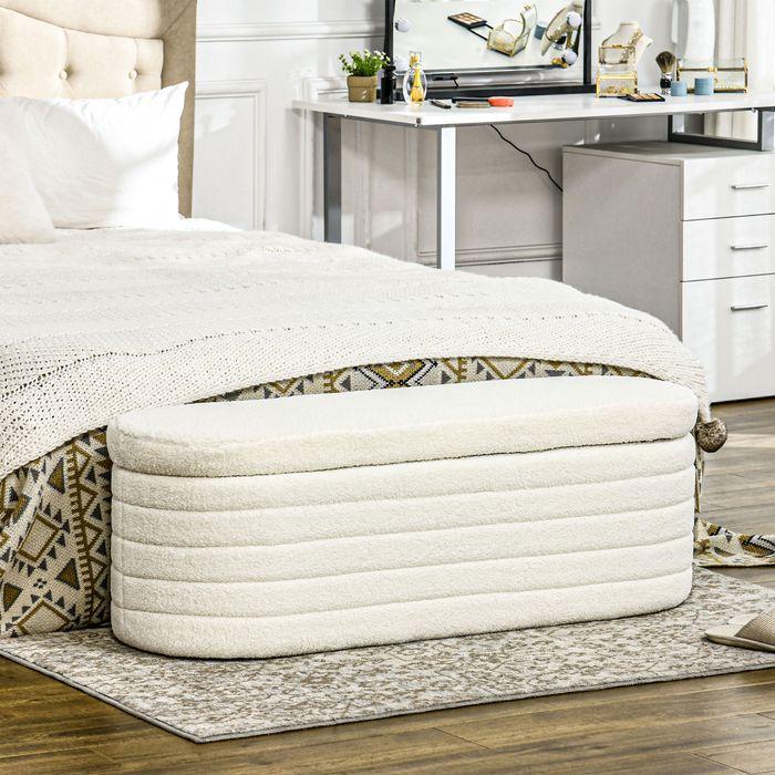 Image du produit Swisshandel24 Banc de lit de chambre, espace de rangement, pieds en bois, peluche, jusqu'à 120kg, 116x41x40.5cm (41 cm)