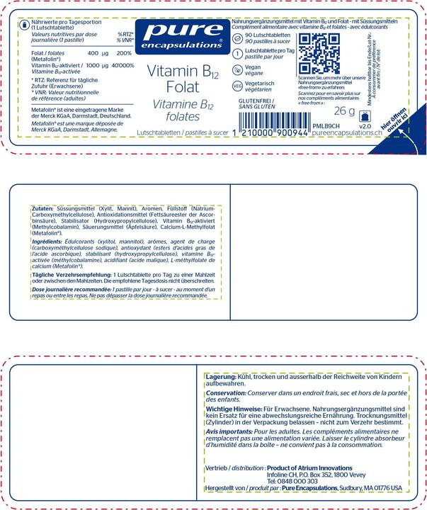 Produktbild Pure encapsulations Vitamin B12 Folat (90 Stück, Tabletten, 99 g)