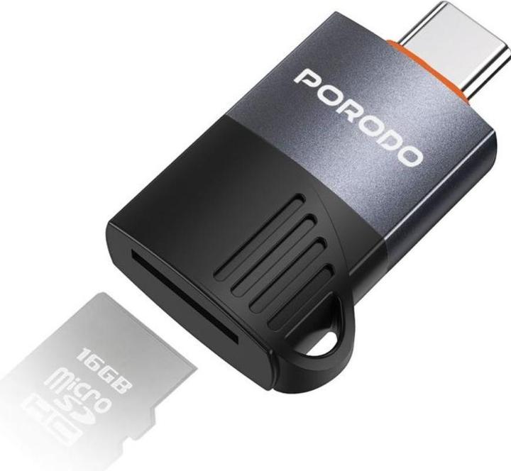 Produktbild Porodo USB-C OTG TF Kartenleser - Schwarz (USB 2.0)