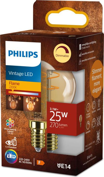 Produktbild Philips Filament Tropfenform Amber 25 W P45 E14 (E14, 3.10 W, 270 lm, 1 x, F)