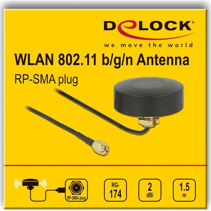 Produktbild Delock WLAN-Antenne 2dBi, Outdoor, 1.5m Kabel 2 dBi (WLAN)