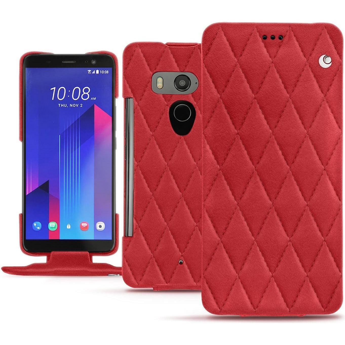 Noreve Lederschutzhülle vertikal (HTC U11+), Smartphone Hülle, Rot