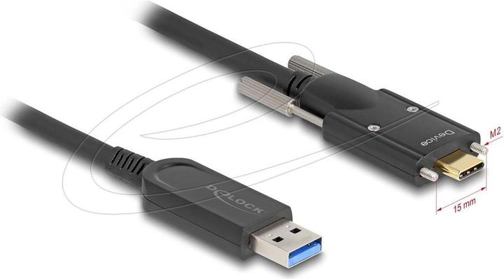 Actual product image Delock Active optical cable USB 10 Gbps Type-A plug to USB Type-C™ plug with screws on the side 10 m (10 m)
