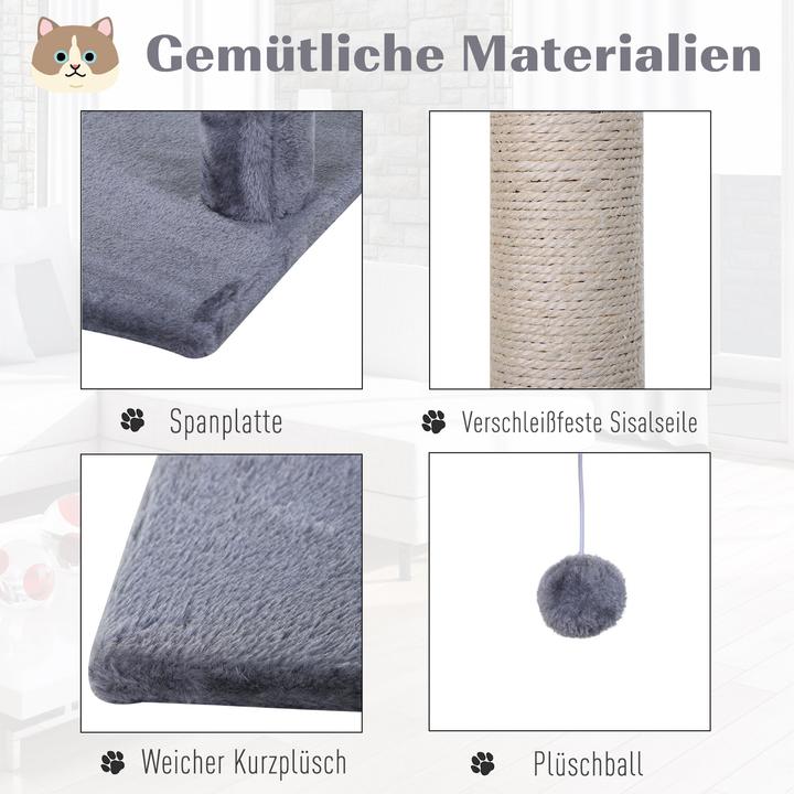 Produktbild PawHut Katzenbaum mit Sisalsäulen (70 cm, Grau)
