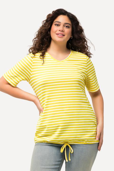 Image du produit Ulla Popken T-shirt à rayures, manches courtes. Cordon de serrage à la base et col V (42, 44)