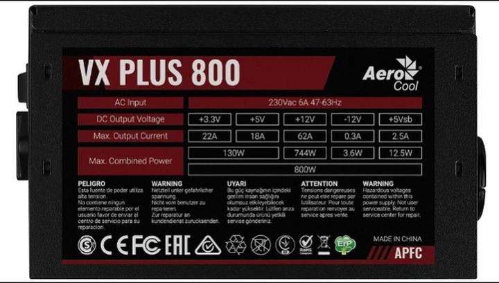 Produktbild AeroCool VX PLUS 800 Netzteil 800 W 20+4 pin ATX ATX Schwarz (800 W)