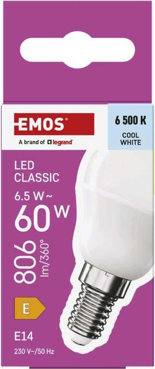 Produktbild Emos LED Lampe Classic Mini Globe / E14 / 6,5 W (60 W) / 806 lm / Kalt-Weiss (E14, 806 lm, 1 x)