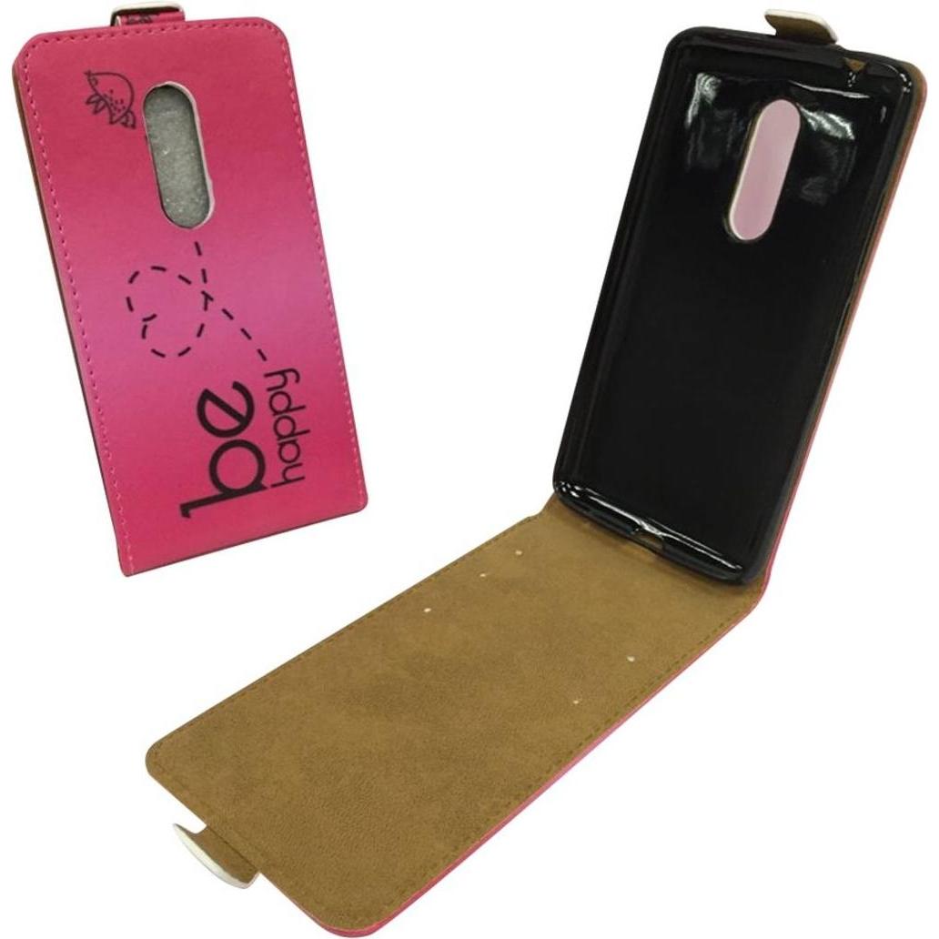 Thumbnail - König Design ZTE Axon 7 Handy Tasche Flip Case Schutz Hülle Etui Wallet Cover Be Happy Pink (ZTE Axon 7), Smartphone Hül...