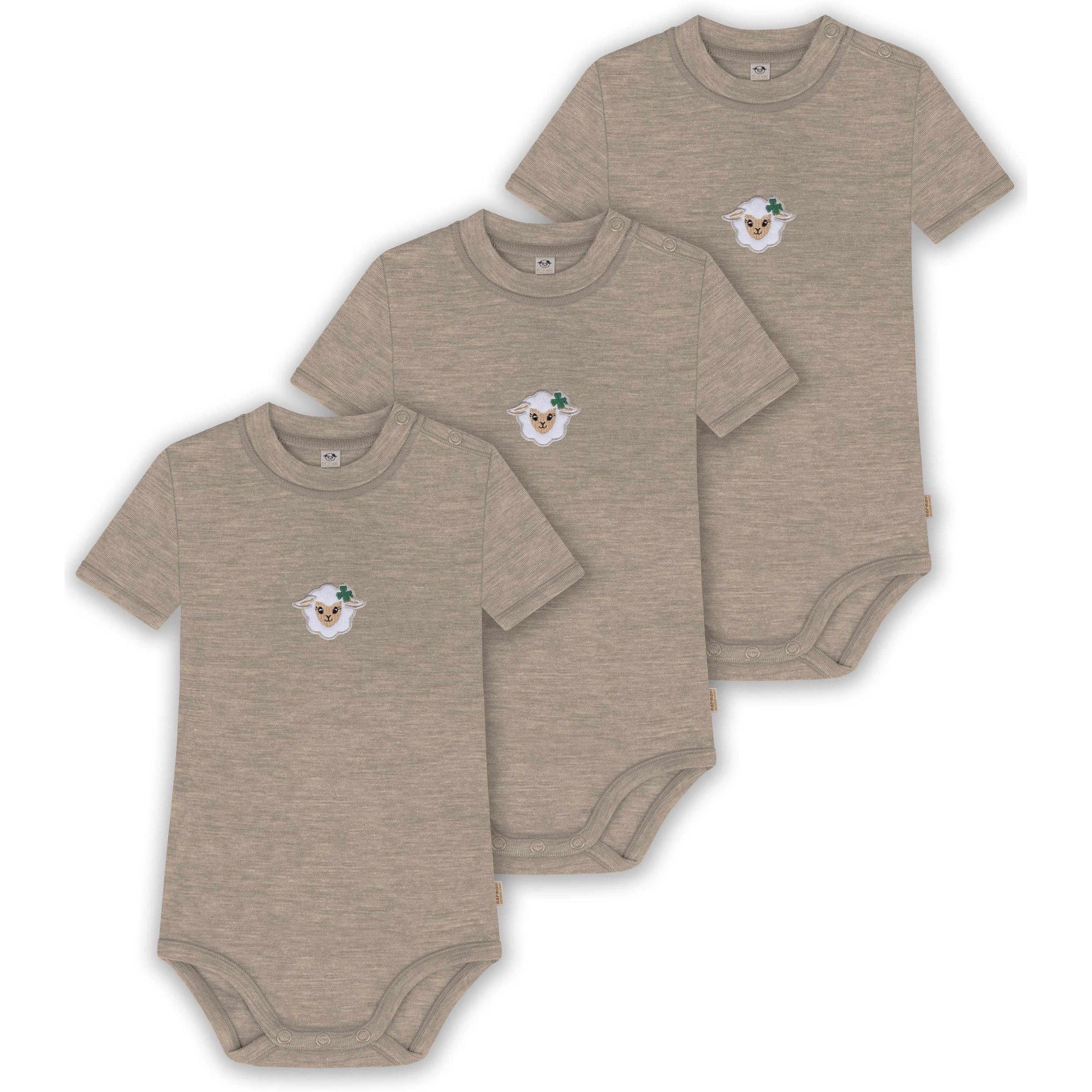 Normani, Body, 3er Set Baby Merino Kurzarmbody „Tihoi" - 9315, Beige, (68)